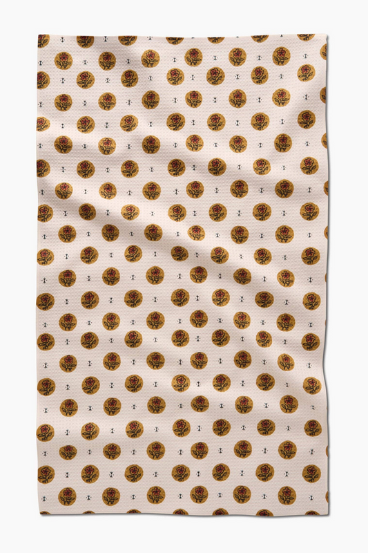 Artisanal Floral Cream Geometry Tea Towel
