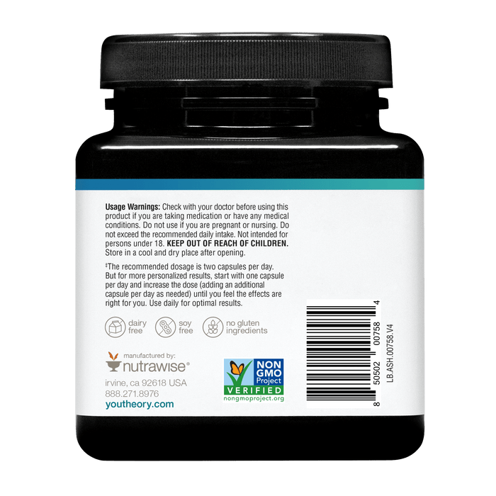 ASH.00758 Youtheory Ashwagandha 60 Capsules Product Image - Back
