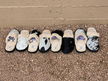 Authentic Cowhide Slippers - Salt & PepperBlack6