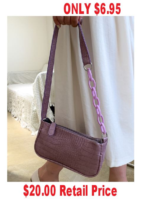 AZ695 Lavender Crocodile Pattern Chain Accent Purse