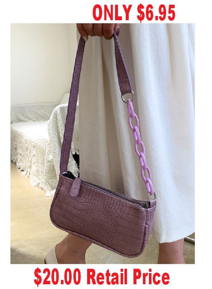 AZ695 Lavender Crocodile Pattern Chain Accent Purse