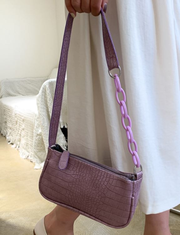 AZ695 Lavender Crocodile Pattern Chain Accent Purse