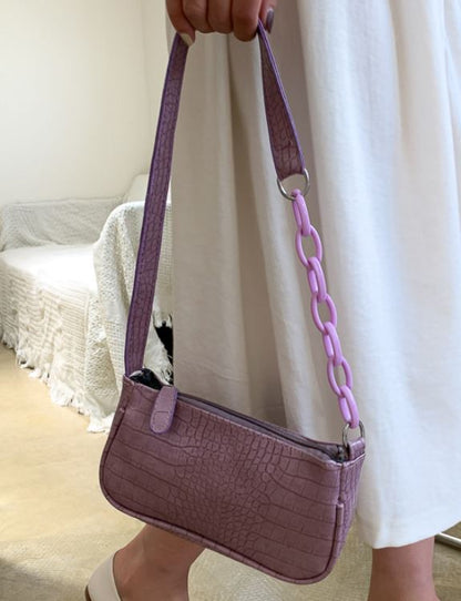 AZ695 Lavender Crocodile Pattern Chain Accent Purse
