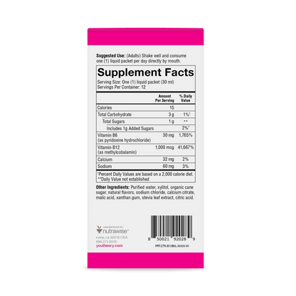 CTN.B12B6L.92028 Youtheory B12B6 Liquid Berry Flavor 12 ct Nutrition Facts Panel
