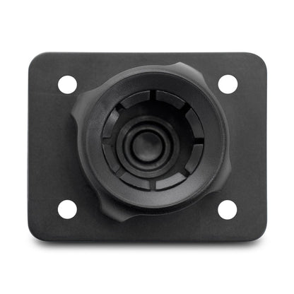Close-up of the 22mm Ball to 4 Hole AMPS Head Conversion Kit, a black rectangular bracket with a 4 Hole AMPS pattern and central socket, perfect for secure mount conversions between 22mm ball and AMPS-compatible components.