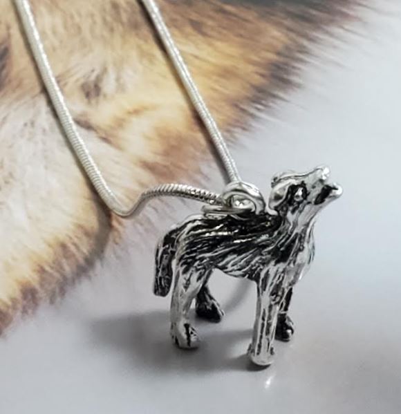 BD03 6 Pack Silver Howling Wolf Necklace with FREE EARRINGS