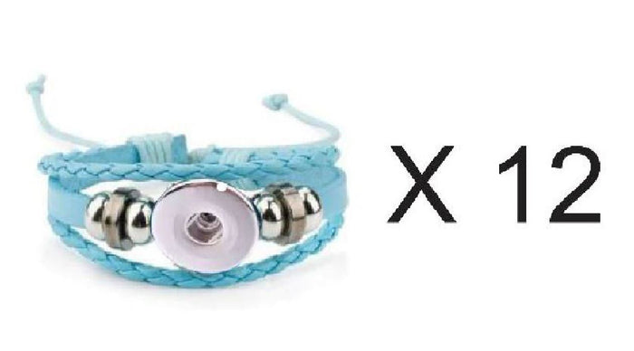 BD36 Light Blue Snap Charm Leather Bracelet Pack of 12 (Snap Not Included)