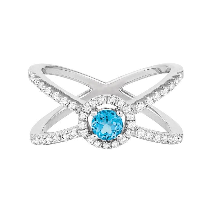 Bellissima Sterling Silver Blue and White Topaz Ring, Size 6