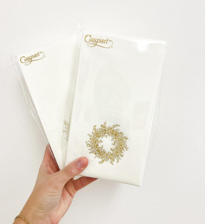 Caspari Christmas Berry Wreath Gold Napkins