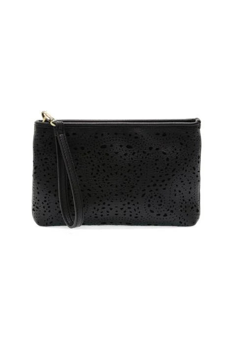 Black Lazer Cut Eyelet Quinn Convertible Crossbody Clutch