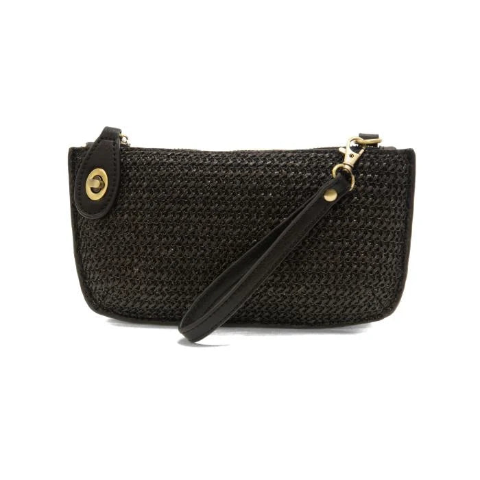Black Solid Straw Mini Wristlet Crossbody Clutch