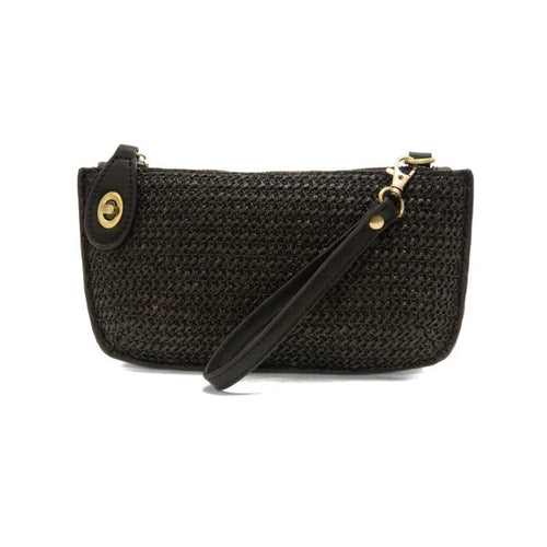 Black Solid Straw Mini Wristlet Crossbody Clutch