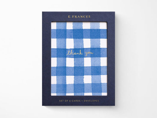 Blue Gingham Thank You Greeting Cards Box of 6