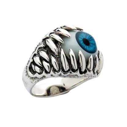 Blue monster eye ring gothic biker style
