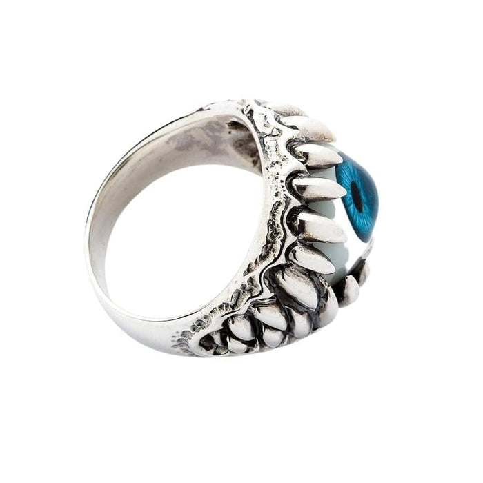 Sterling silver blue eyeball ring for men handcrafted