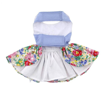 Doggie Design DRESSES Blue & White Pastel Pearls Floral Dog Harness Dress & Matching Leash