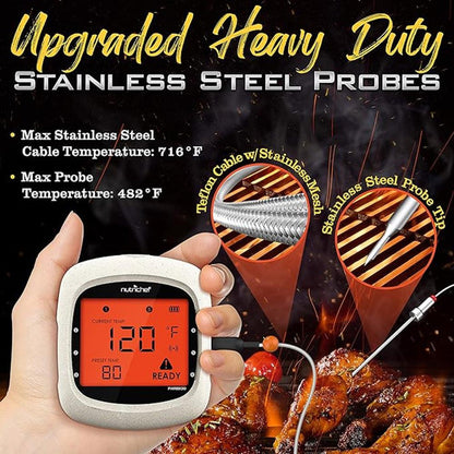 Bluetooth Meat Thermometer 4 Probes LCD Display Stainless Steel