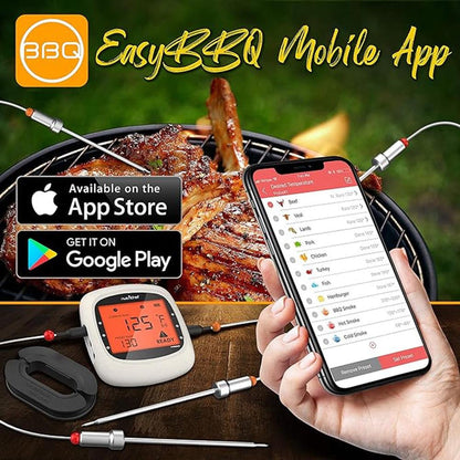 Bluetooth Meat Thermometer 4 Probes LCD Display Stainless Steel