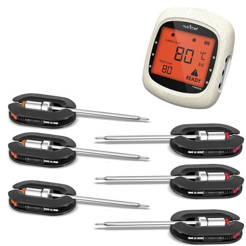 Bluetooth Meat Thermometer 6 Probes LCD Display Stainless Steel
