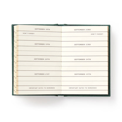 Calendar with dates and reminders on a white background