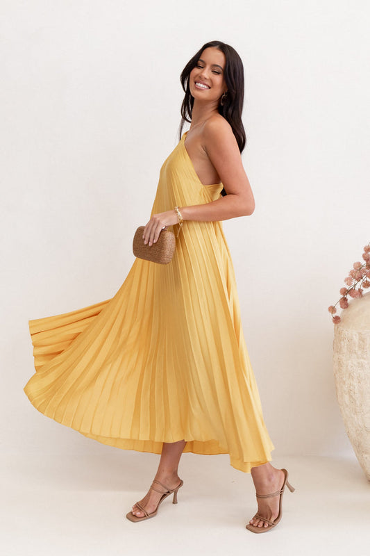 Petal and Pup USA DRESSES Cali One Shoulder Midi Dress - Saffron