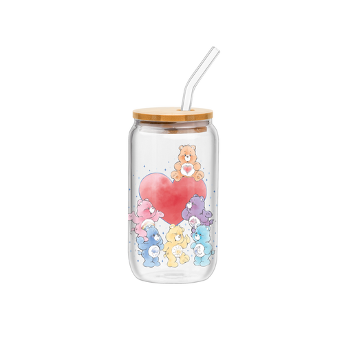 Care Bears Watercolor Heart  16oz Glass Tumbler w Bamboo Lid