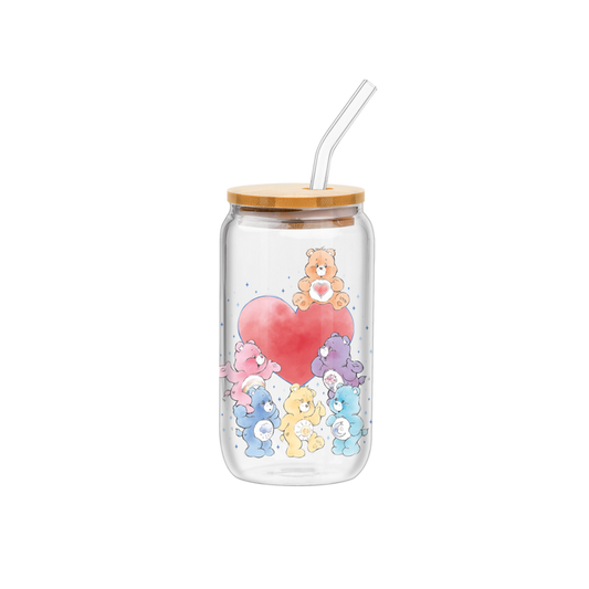 Care Bears Watercolor Heart  16oz Glass Tumbler w Bamboo Lid
