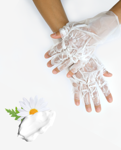 person wearing shea gloves against white background