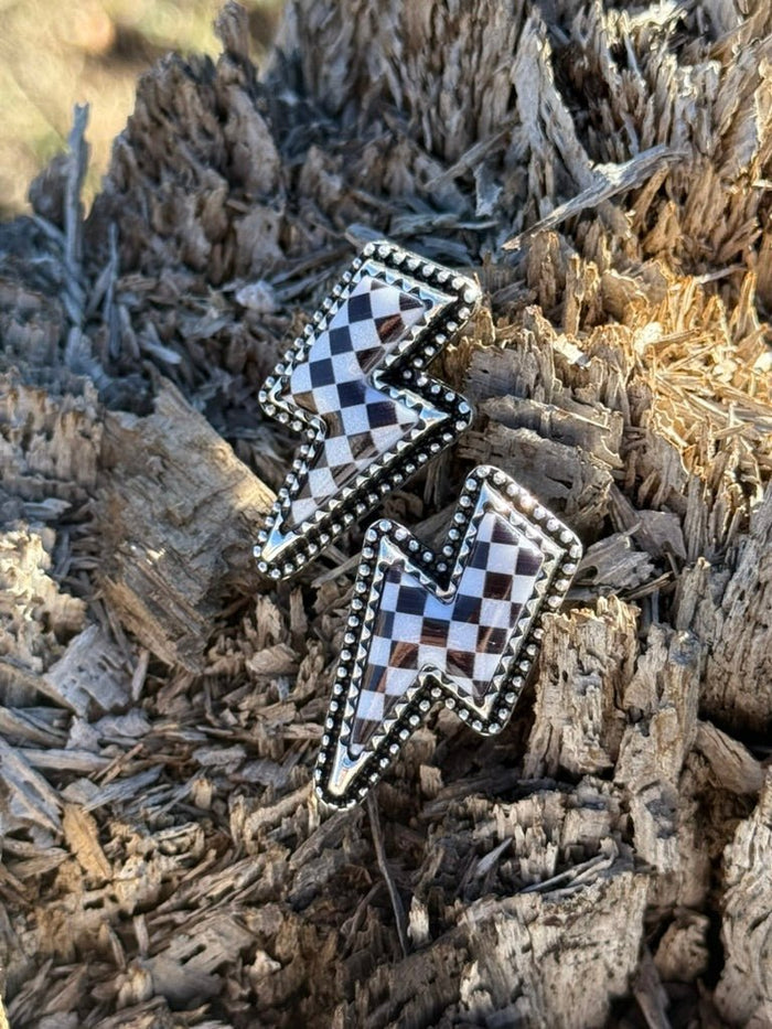 Checkered Thunder Bolt Stud Earrings