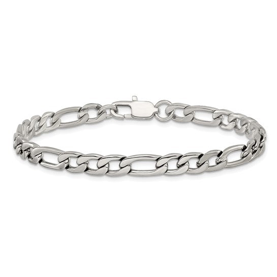 Chisel Stainless Steel Polished Figaro Chain Bracelet 8"