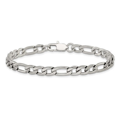 Chisel Stainless Steel Polished Figaro Chain Bracelet 8"