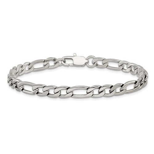 Chisel Stainless Steel Polished Figaro Chain Bracelet 8"