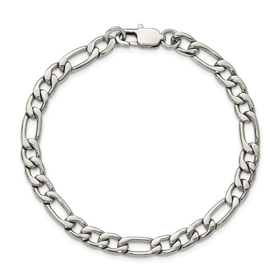 Chisel Stainless Steel Polished Figaro Chain Bracelet 8"