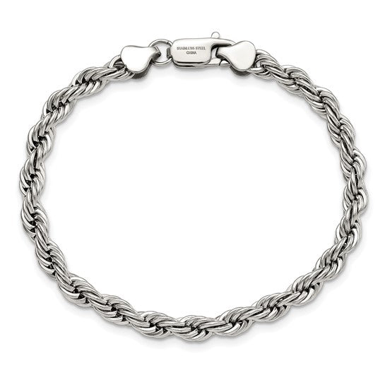 Chisel Stainless Steel Polished Rope Bracelet 8.5" ( 101093)