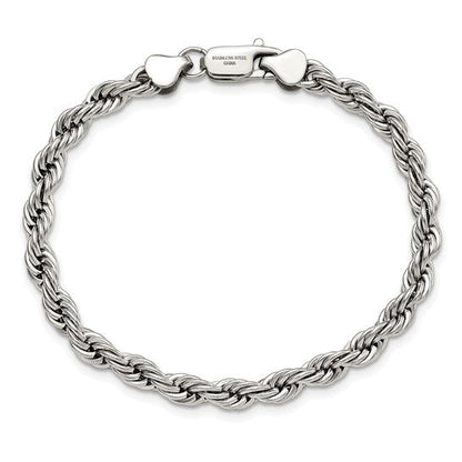 Chisel Stainless Steel Polished Rope Bracelet 8.5" ( 101093)