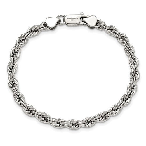 Chisel Stainless Steel Polished Rope Bracelet 8.5" ( 101093)
