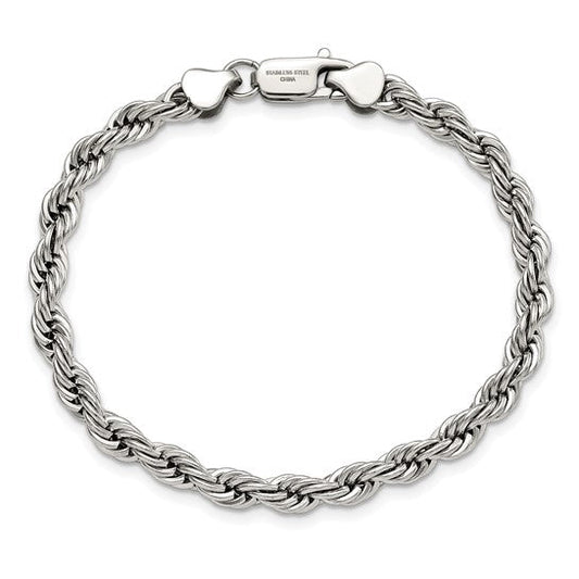 Chisel Stainless Steel Polished Rope Bracelet 8.5" ( 101093)