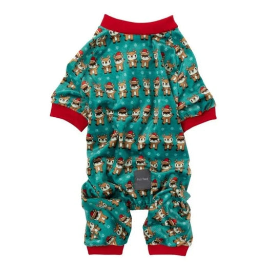FuzzYard Pajamas 1 Christmas Disco Deers Green Holiday Dog Pajamas