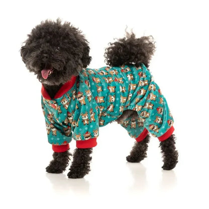 FuzzYard Pajamas Christmas Disco Deers Green Holiday Dog Pajamas