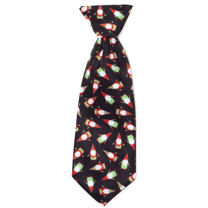 The Worthy Dog Bow Ties SM Christmas Gnomes Black Holiday Neck-Tie Pet Collar Attachment - 2 Sizes