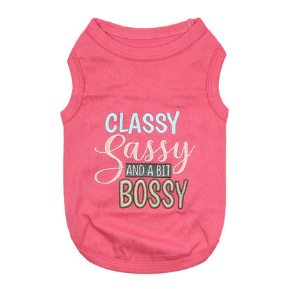 Classy Sassy and a Bit Bossy Pink Embroidered Dog T-Shirt