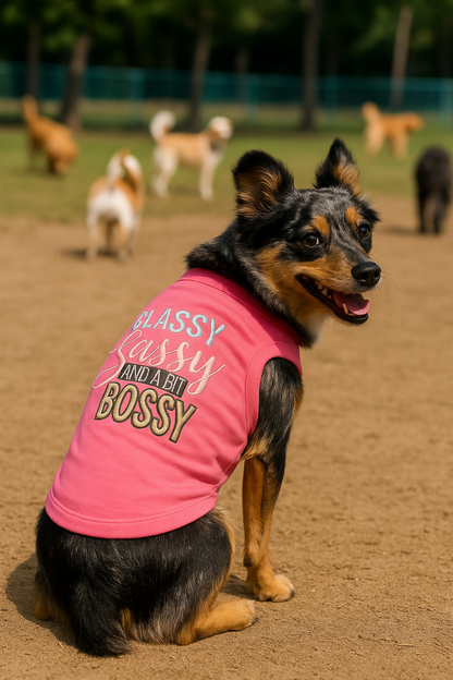 Classy Sassy and a Bit Bossy Pink Embroidered Dog T-Shirt