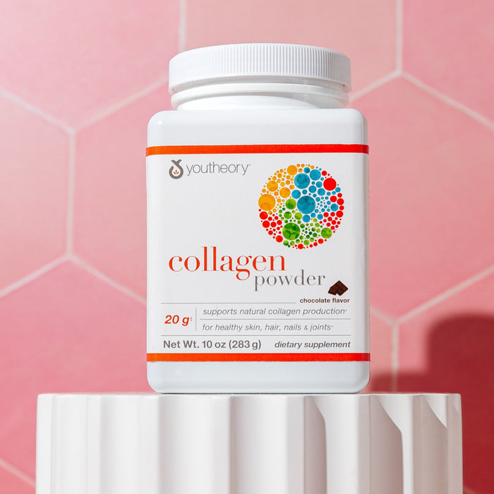 Image of Collagen Powder On Colourful Background