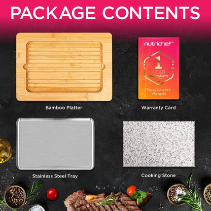 Cooking Stone Grill, Authentic Grilling, Granite Stone, Bamboo Platter