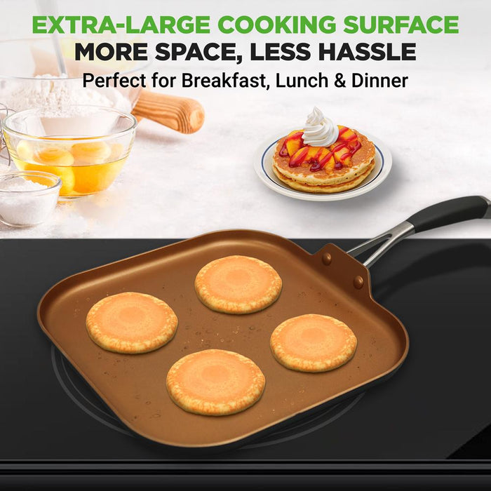 Copper Griddle Pan Non-Stick Coating Silicone Handle