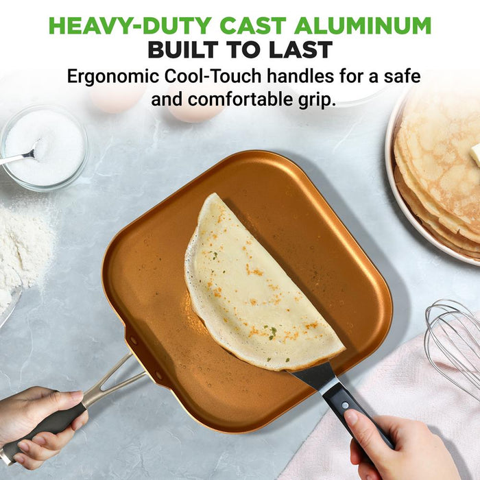 Copper Griddle Pan Non-Stick Coating Silicone Handle