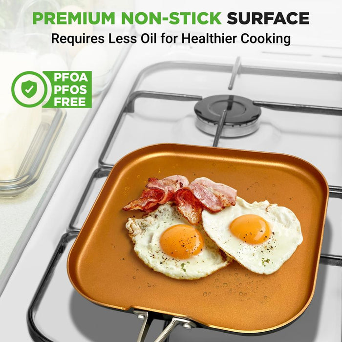 Copper Griddle Pan Non-Stick Coating Silicone Handle