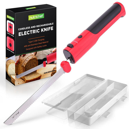 Cordless Electric Knife Easy Carving Stainless Steel Blades Red