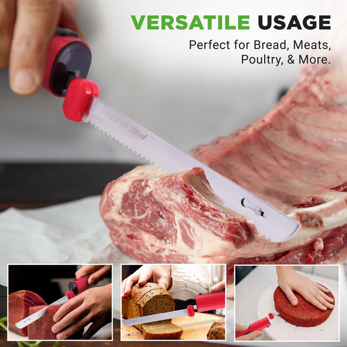 Cordless Electric Knife Easy Carving Stainless Steel Blades Red