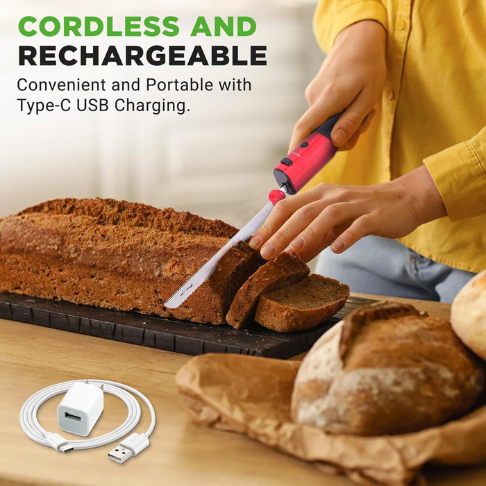 Cordless Electric Knife Easy Carving Stainless Steel Blades Red